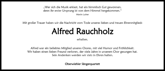 Anzeige von Alfred Rauchholz von  Lokalanzeiger 