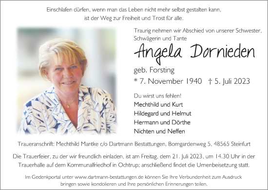 Anzeige von Angela Dornieden von Kölner Stadt-Anzeiger / Kölnische Rundschau / Express
