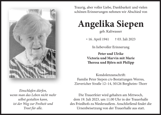 Anzeige von Angelika Siepen von  Werbepost 