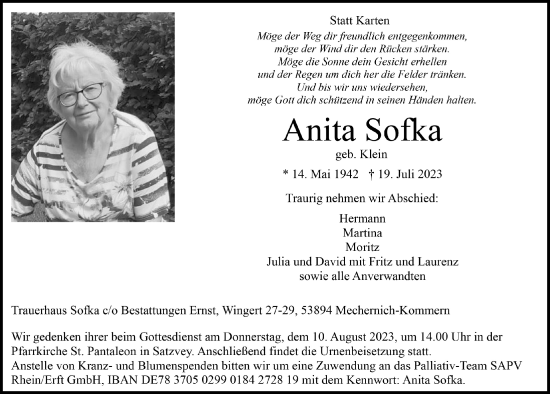 Anzeige von Anita Sofka von  Blickpunkt Euskirchen 