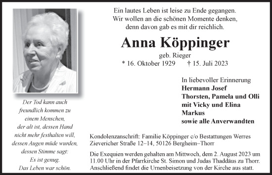 Anzeige von Anna Köppinger von  Werbepost 