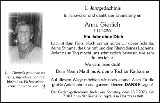 Anzeige von Anne Gierlich von  Schaufenster/Blickpunkt 