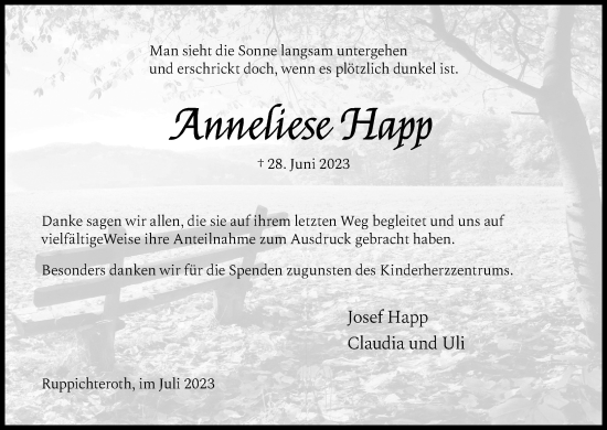 Anzeige von Anneliese Happ von Kölner Stadt-Anzeiger / Kölnische Rundschau / Express
