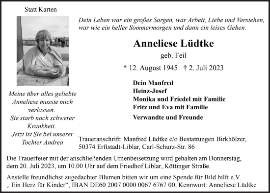 Anzeige von Anneliese Lüdtke von  Werbepost 