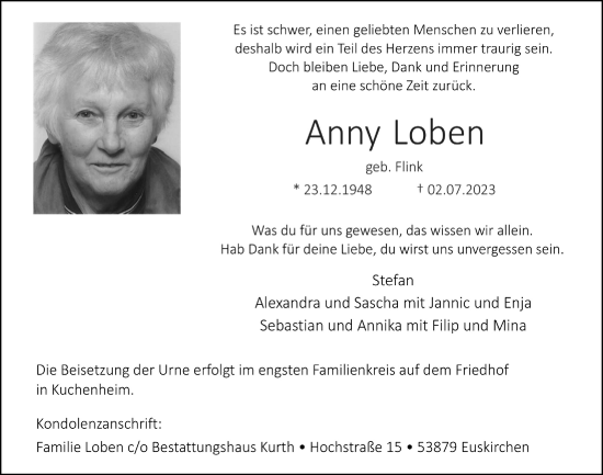 Anzeige von Anny Loben von  Blickpunkt Euskirchen 