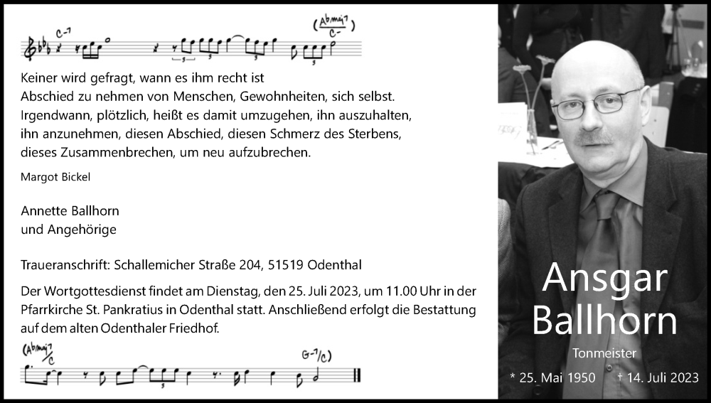  Traueranzeige für Ansgar Ballhorn vom 22.07.2023 aus Kölner Stadt-Anzeiger / Kölnische Rundschau / Express