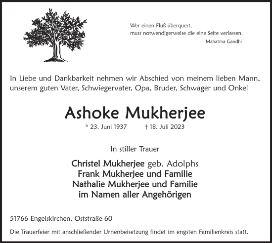 Anzeige von Ashoke Mukherjee von  Anzeigen Echo 