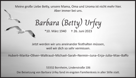 Anzeige von Barbara Urfey von  Schaufenster/Blickpunkt 