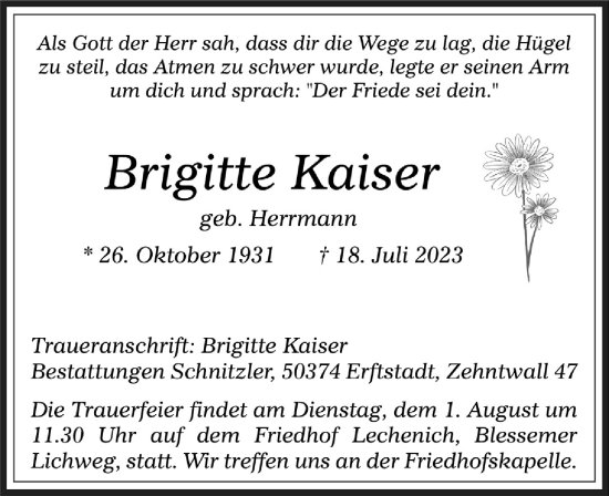 Anzeige von Brigitte Kaiser von  Werbepost 