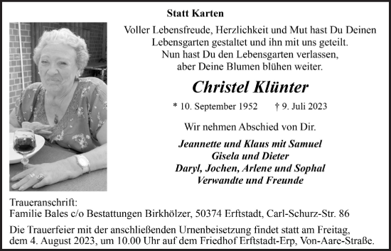 Anzeige von Christel Klünter von  Werbepost 