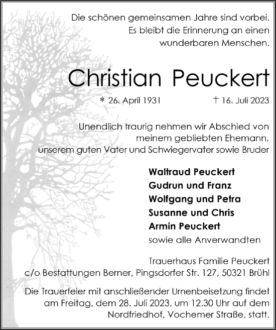 Anzeige von Christian Peuckert von  Schlossbote/Werbekurier 