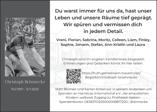 Anzeige von Christoph Brönnecke von  Wochenende 