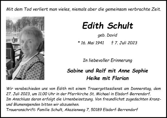 Anzeige von Edith Schult von  Werbepost 