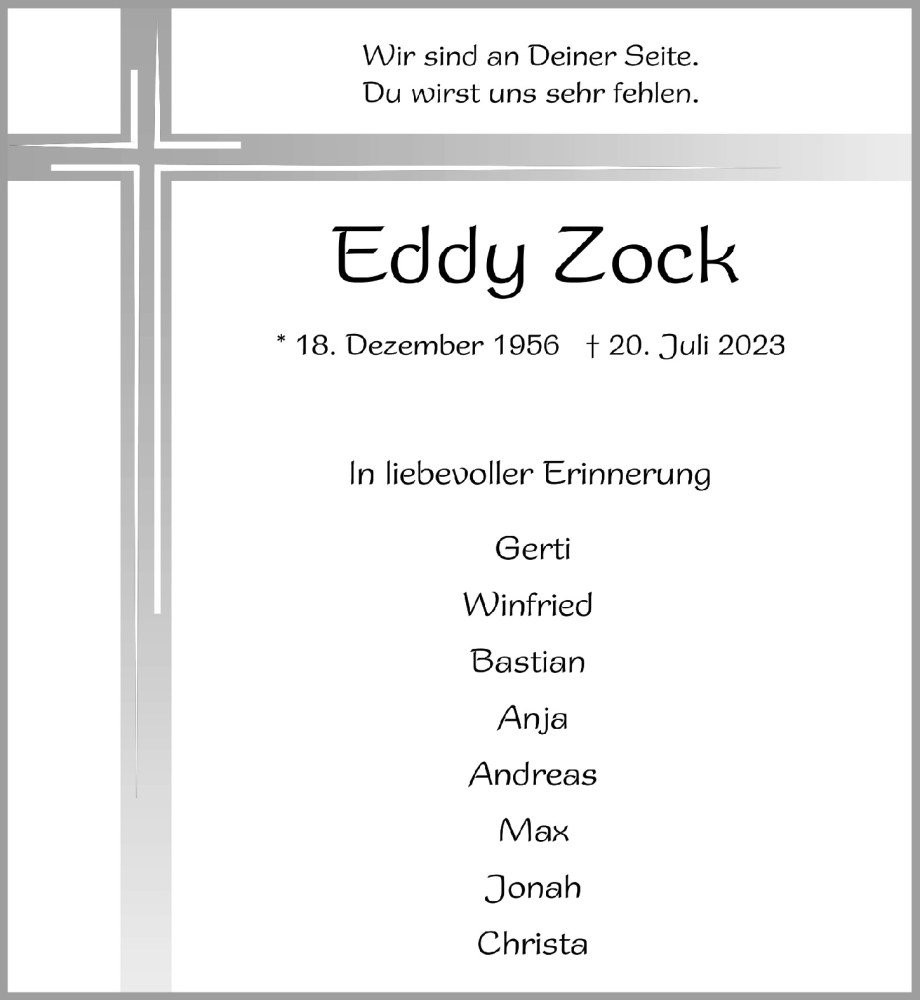  Traueranzeige für Edmund Zock vom 29.07.2023 aus  Blickpunkt Euskirchen 
