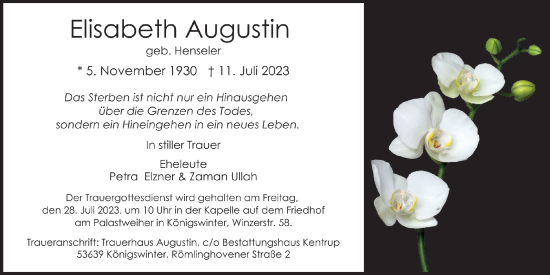 Anzeige von Elisabeth Augustin von  Extra Blatt 