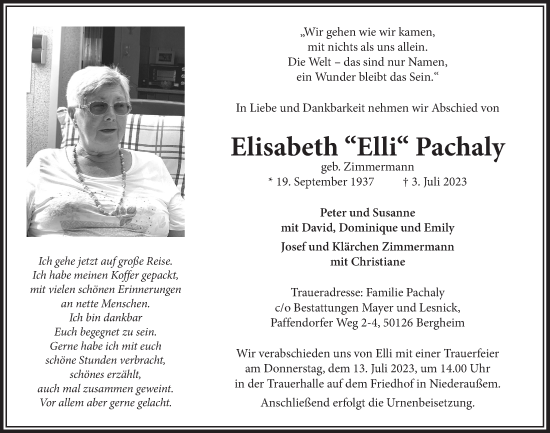 Anzeige von Elisabeth Pachaly von  Werbepost 