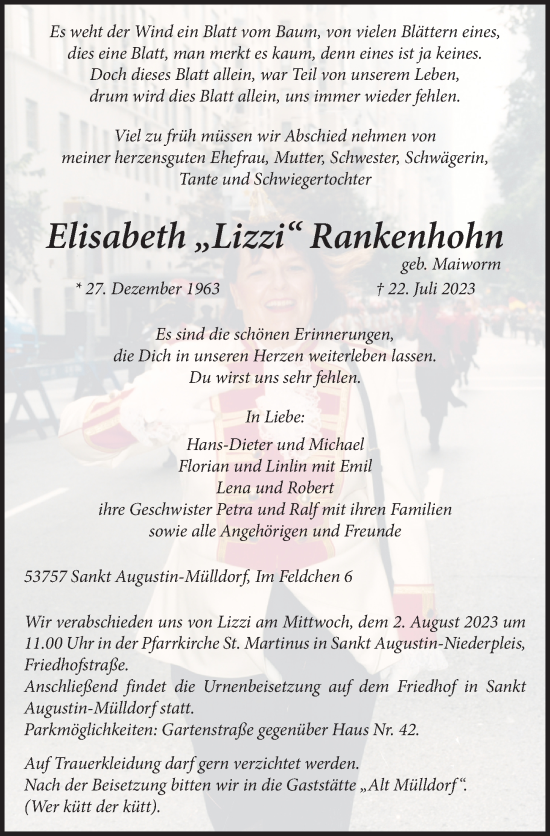 Anzeige von Elisabeth  Rankenhohn von  Extra Blatt 