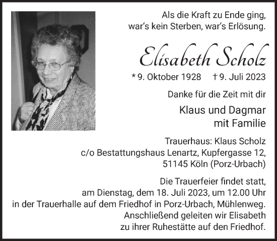 Anzeige von Elisabeth Scholz von  EXPRESS - Die Woche 