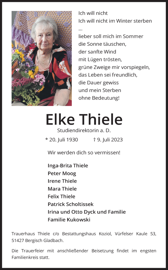 Anzeige von Elke Thiele von Kölner Stadt-Anzeiger / Kölnische Rundschau / Express