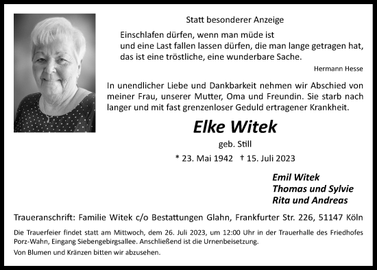 Anzeige von Elke Witek von  EXPRESS - Die Woche 