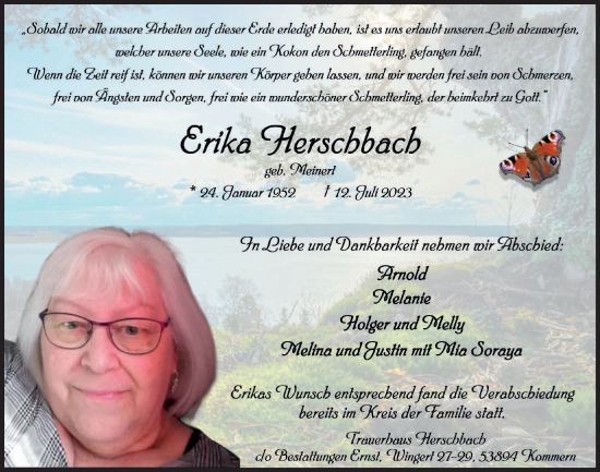 Anzeige von Erika Herschbach von  Blickpunkt Euskirchen 