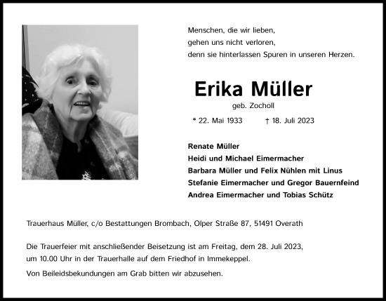 Anzeige von Erika Müller von Kölner Stadt-Anzeiger / Kölnische Rundschau / Express