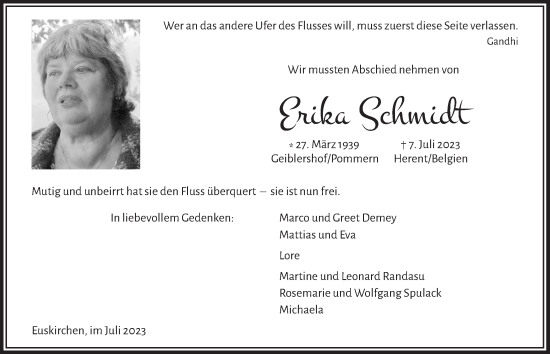 Anzeige von Erika Schmidt von  Blickpunkt Euskirchen 
