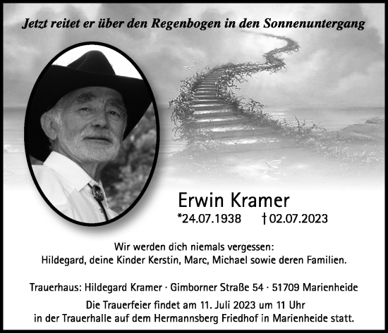 Anzeige von Erwin Kramer von Kölner Stadt-Anzeiger / Kölnische Rundschau / Express