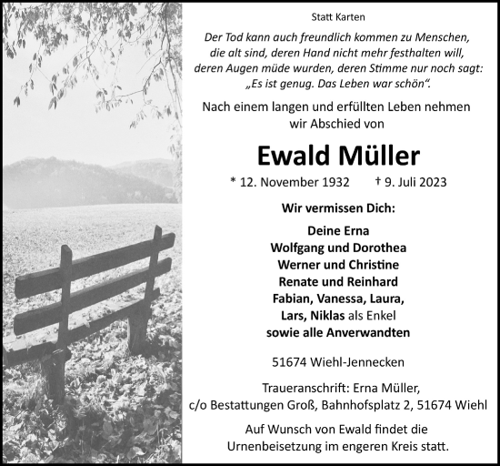 Anzeige von Ewald Müller von  Anzeigen Echo 