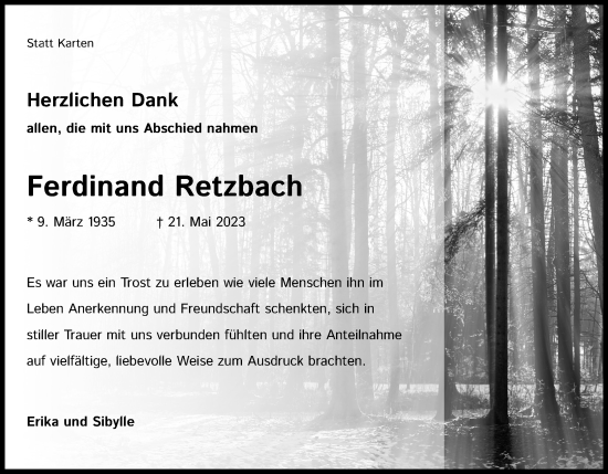 Anzeige von Ferdinand Retzbach von Kölner Stadt-Anzeiger / Kölnische Rundschau / Express