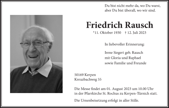 Anzeige von Friedrich Rausch von  Werbepost 