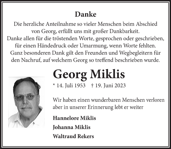 Anzeige von Georg Miklis von  Bergisches Handelsblatt 