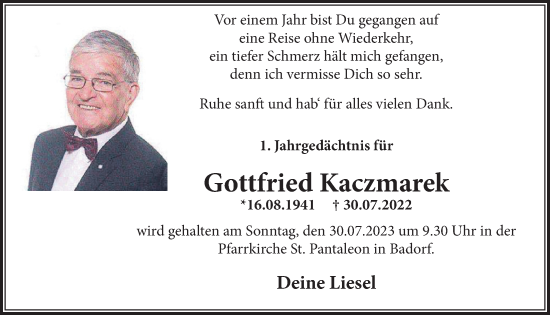 Anzeige von Gottfried Kaczmarek von  Schlossbote/Werbekurier 