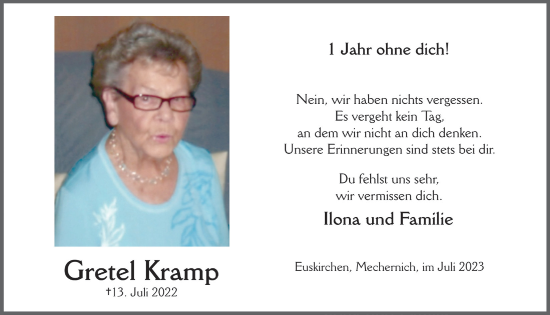 Anzeige von Gretel Kramp von  Blickpunkt Euskirchen 