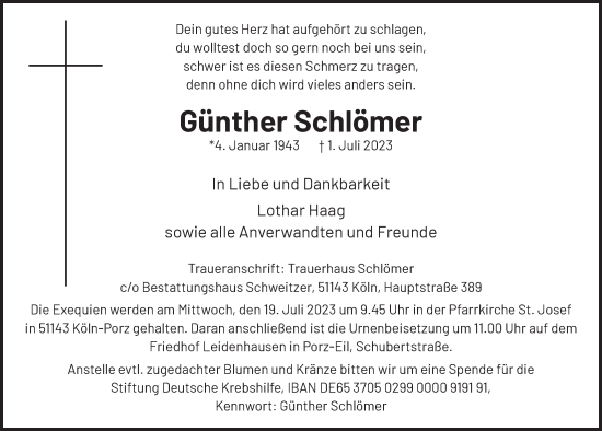 Anzeige von Günther Schlömer von  EXPRESS - Die Woche 