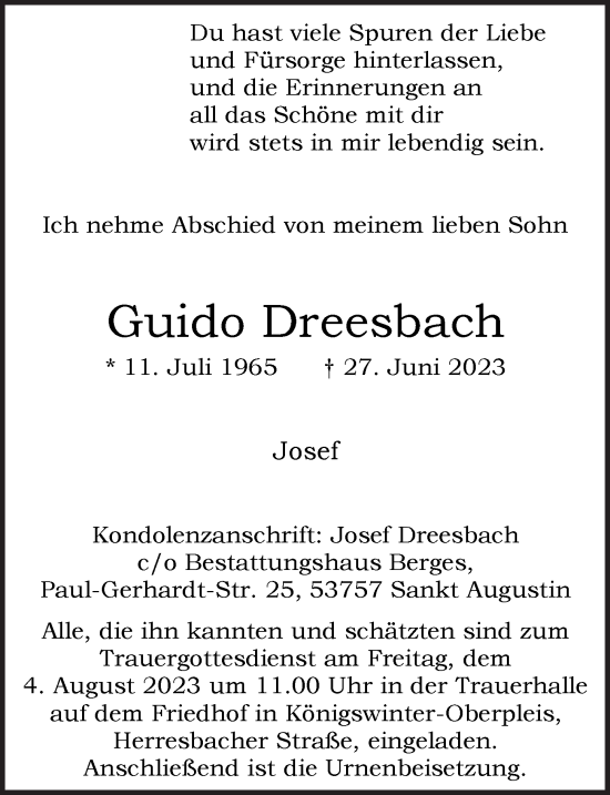 Anzeige von Guido Dreesbach von  Extra Blatt 