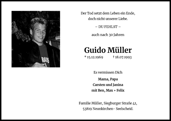 Anzeige von Guido Müller von Kölner Stadt-Anzeiger / Kölnische Rundschau / Express