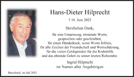 Anzeige von Hans-Dieter Hilprecht von  Lokale Informationen 