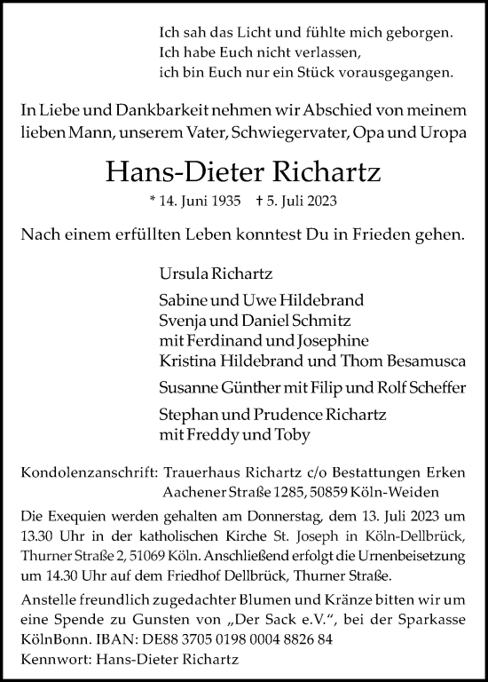 Anzeige von Hans-Dieter Richartz von Kölner Stadt-Anzeiger / Kölnische Rundschau / Express
