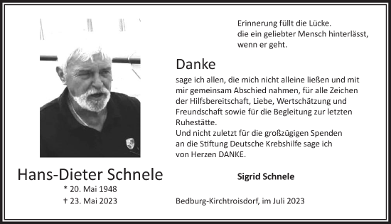 Anzeige von Hans-Dieter Schnele von  Werbepost 