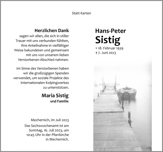 Anzeige von Hans-Peter Sistig von  Blickpunkt Euskirchen 