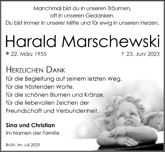 Anzeige von Harald Marschewski von  Schlossbote/Werbekurier 