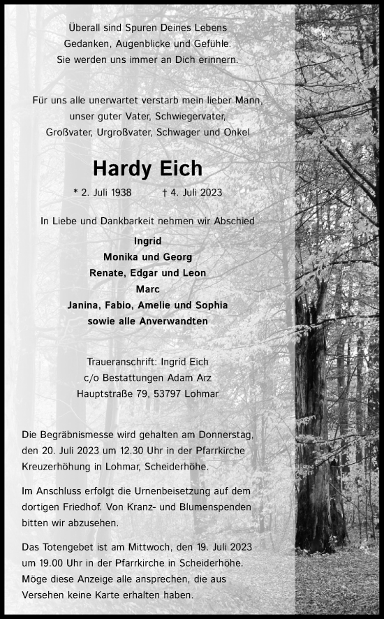 Anzeige von Hardy Eich von Kölner Stadt-Anzeiger / Kölnische Rundschau / Express