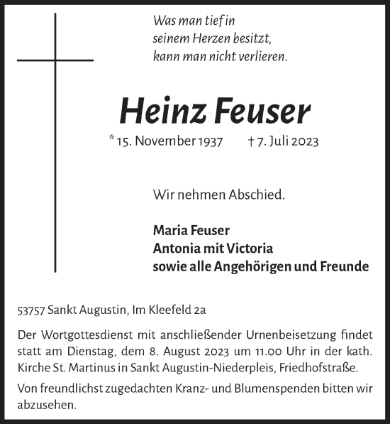 Anzeige von Heinz Feuser von  Extra Blatt 