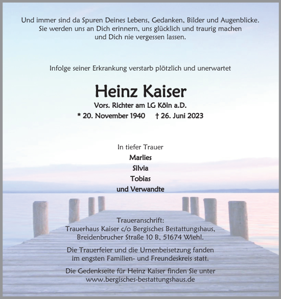 Anzeige von Heinz Kaiser von Kölner Stadt-Anzeiger / Kölnische Rundschau / Express