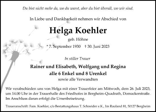 Anzeige von Helga Koehler von  Werbepost 