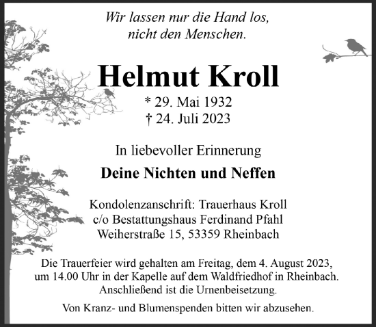 Anzeige von Helmut Kroll von  Schaufenster/Blickpunkt 