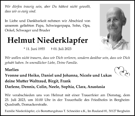 Anzeige von Helmut Niederklapfer von  Werbepost 