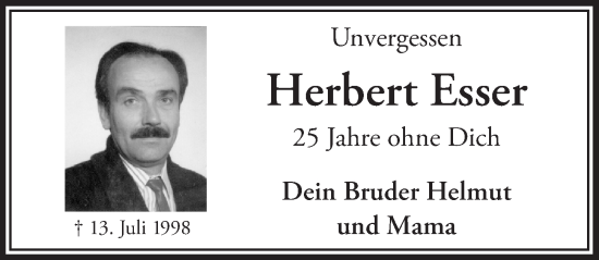 Anzeige von Herbert Esser von  Wochenende 
