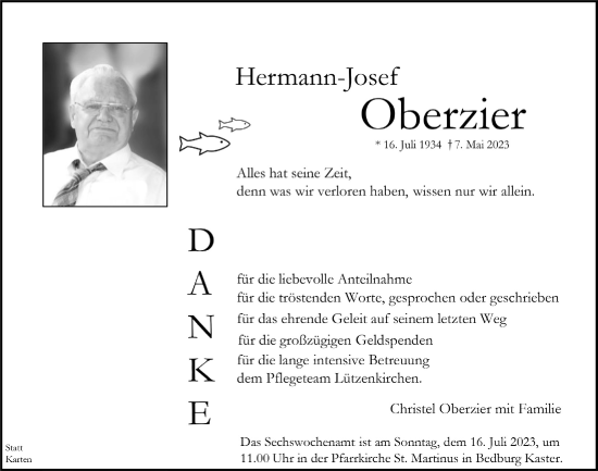 Anzeige von Hermann-Josef Oberzier von  Werbepost 